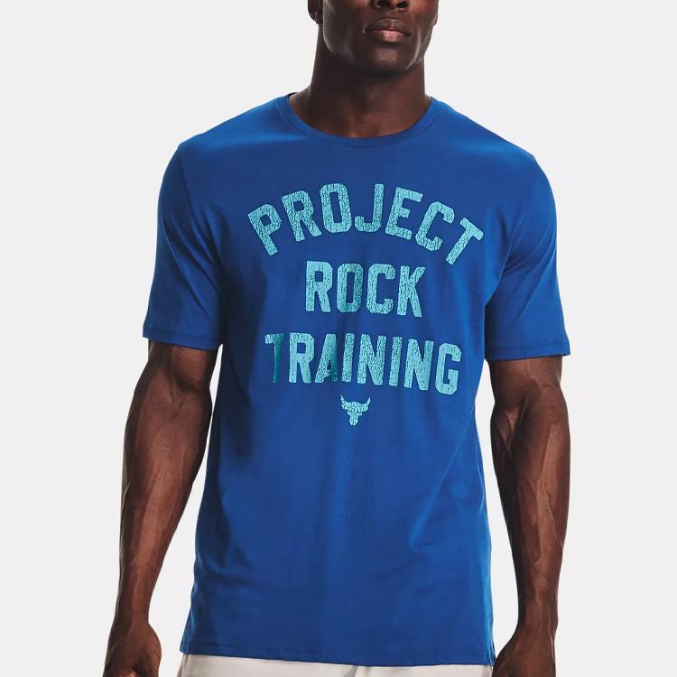 Under Armour Project Rock Graphic Print Crew Neck Short Sleeve T-Shirt Men Tops Phantom-Blue 1376891-471