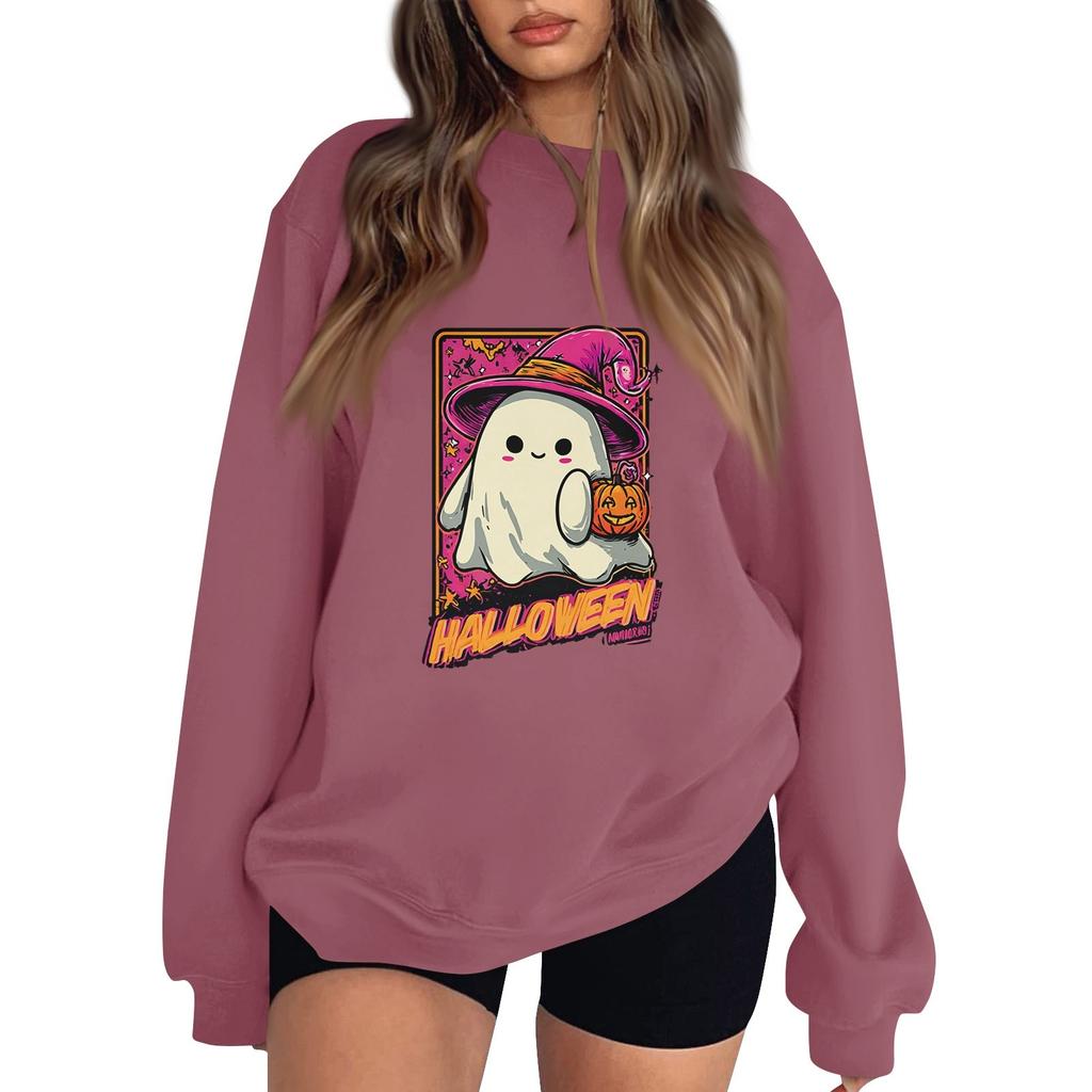 Women's Pullover Dropped Shoulder Halloween Print Sports Sweatshirt Top