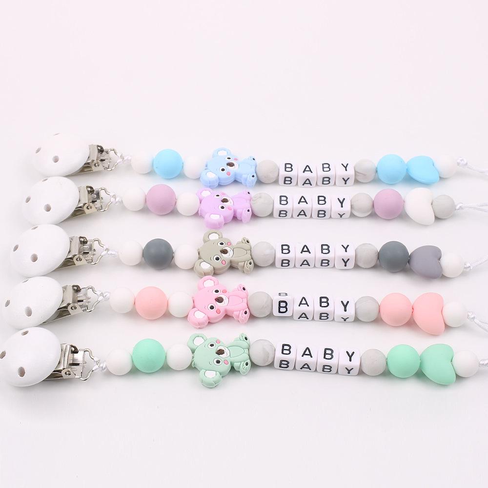 1 Pc Schnuller Kaukette Schnuller Clip Halter Silikon Nippel Buchstaben DIY Runde Perlen Nettes Baby