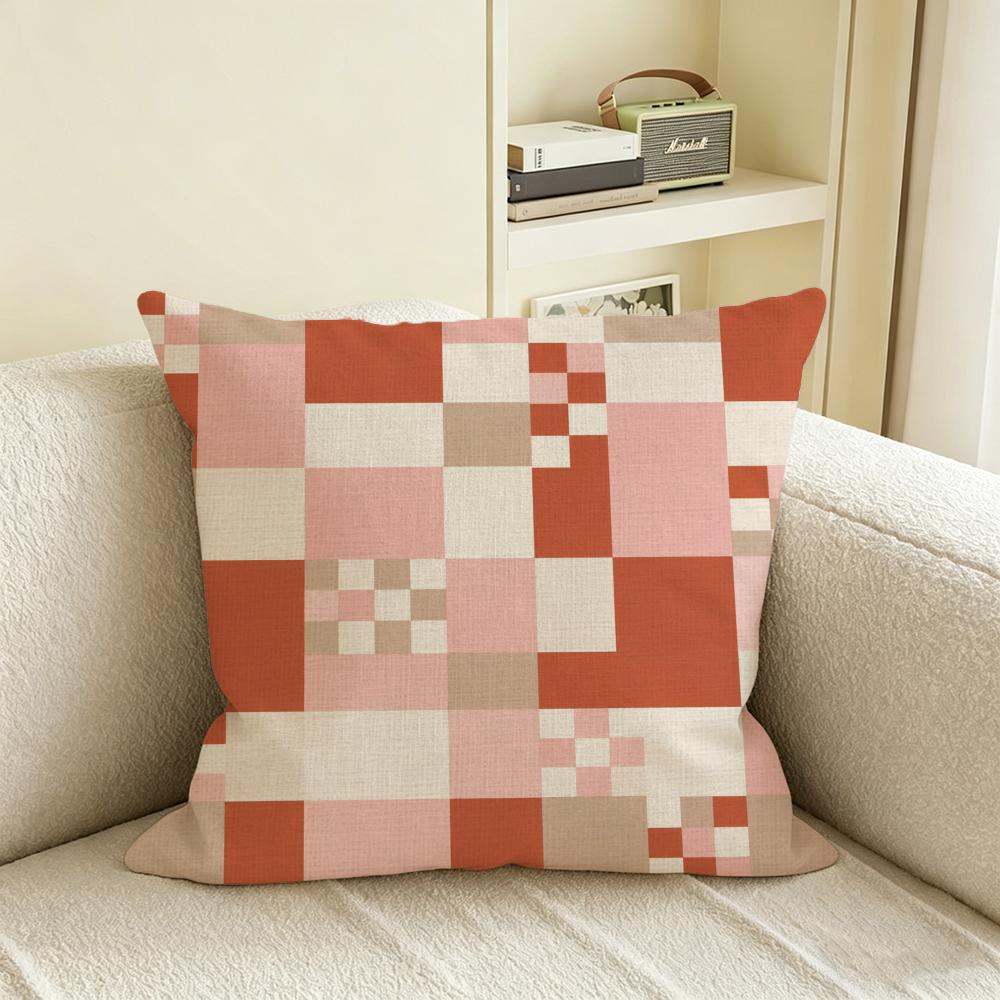 Pattern Checkerboard Cushion Cover Natural Linen Pillowcase Set AllinOne Decor for Sofa Bedroom Chair