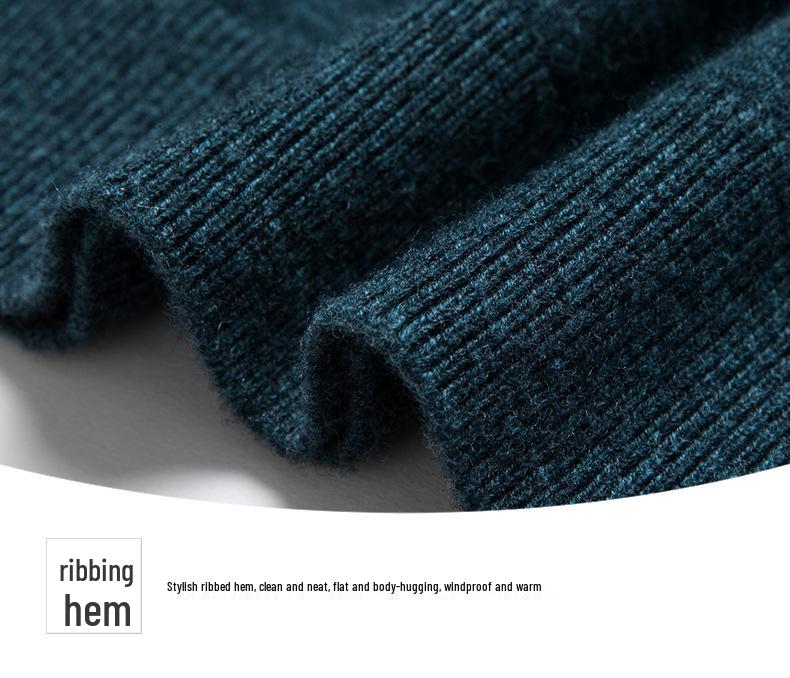 Men's Genuine Wool Sweater, 100% Pure Wool, Autumn/Winter Style, Half-High Neck, Solid Color Base Layer, Warm and Cozy.