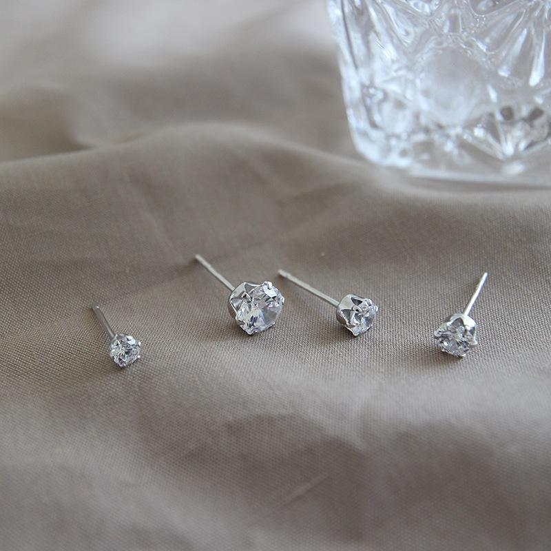 Various Sized 3mm 4mm 5mm 6mm Zircon Zc White Stone Studs Earrings 18K Gold Plated for Wedding Engagement Anniversary Party