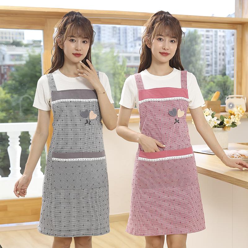 New Home Kitchen Apron Pure Cotton Women's Fabric Soft Summer Thin Cooking Waist Foreign Style