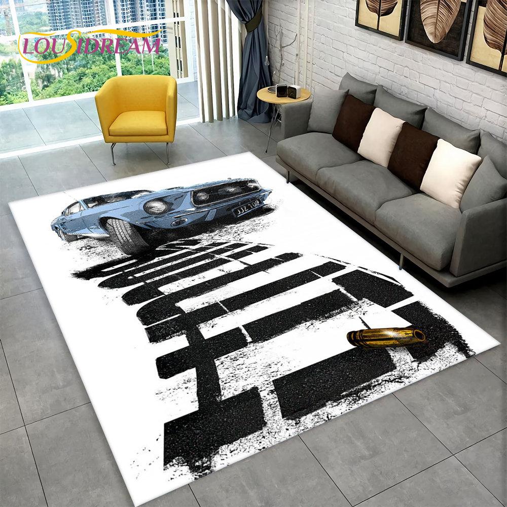 Großer Teppich mit Rennsportwagen-Motiv, Teppich für Zuhause, Wohnzimmer, Schlafzimmer, Sofa, Fußmatte, Dekoration, rutschfeste Bodenmatte für Kinder, Küche
