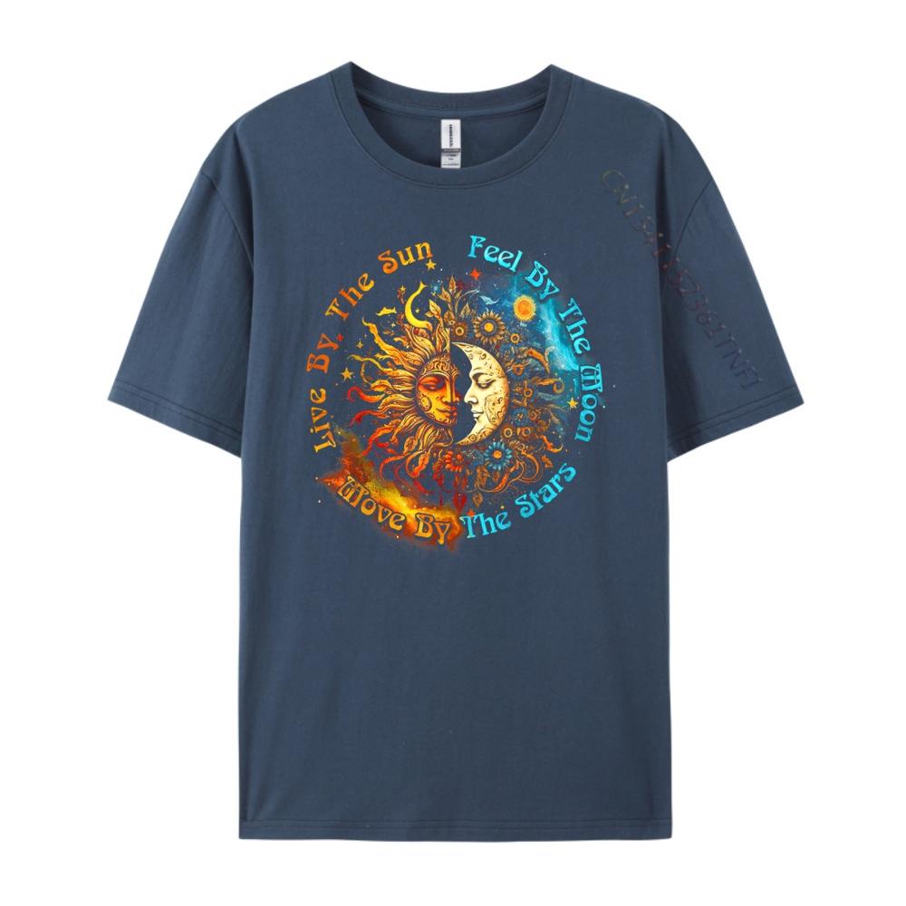 Live By The Sun Move By The Stars Feel By The Moon Graphic Tee Cotton Short Sleeve T-Shirt Mens Shirts High Quality T-Shirt -... S разноцветный