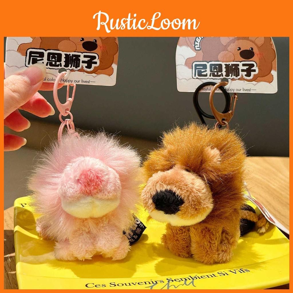 And Cute Pink Brown Sitting Position Nien Lion Plush Toy Keychain Pendant