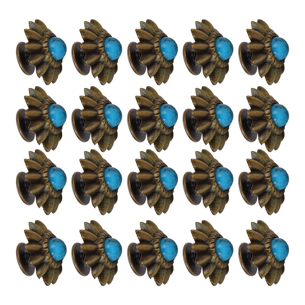 20 Set Daisy Decorative Conchos Buckles Simulation Turquoise Alloy Rivets Vintage Western Metal Screwback Buttons