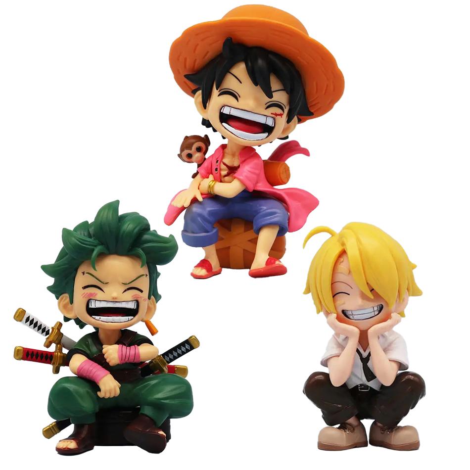 Anime Peripheral Series One Piece Luffy Solon Sanji Q-Version Sitting Posture Children'S Model Figurine Toy Gift Collectibles