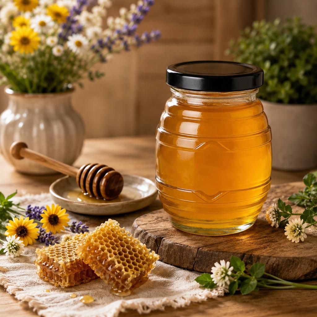 Dekorativní zavařovací sklenice UL 380ml na med skleněné dózy na medové zavařeniny dárek