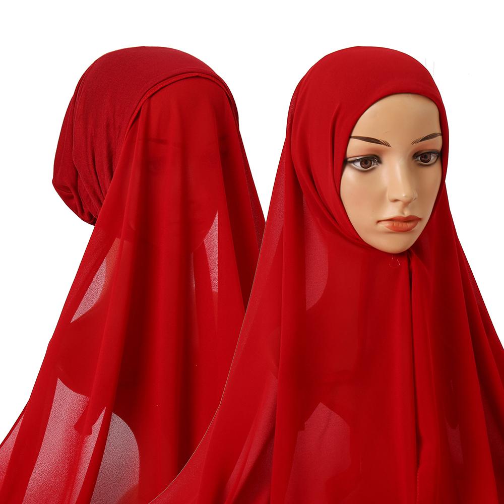 Bubblig Tung Chiffong Hijab Med Hätta Elastisk Snöre Fri Användning Stil Hijabs Enfärgad Sjal För Muslimer Håltagningfri Turban