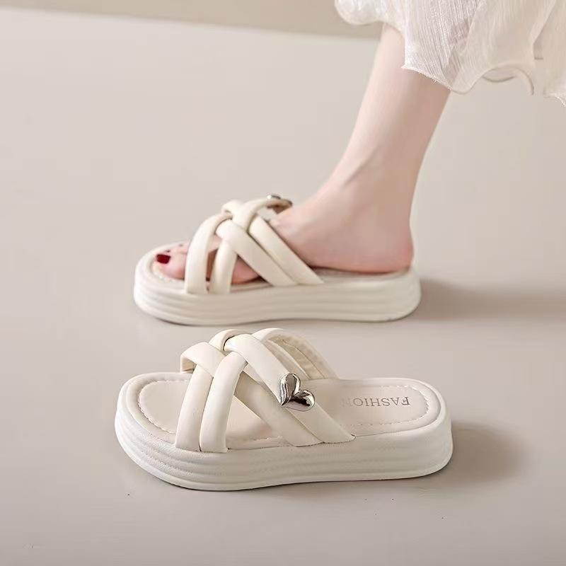

Outer slippers new summer pregnant women can wear one word with thick bottom versatile beautiful cool slippers 35 белый
