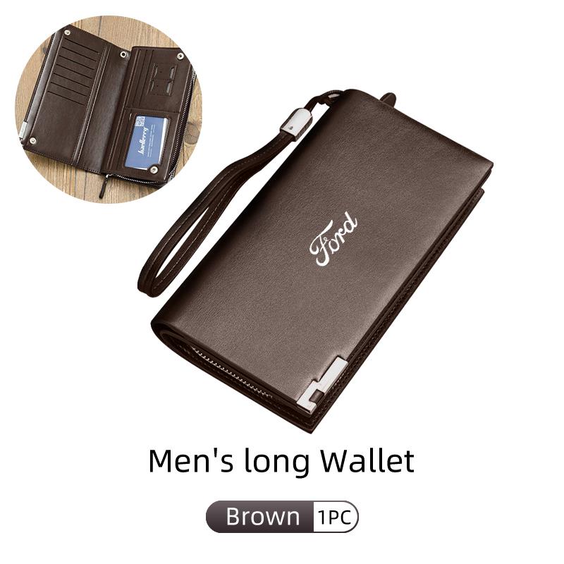 JQOZ8 For Ford Large Capacity Long Zipper Wallet Multi-slot Leather Wallet Escort KA Flex Everest KA Expedition Falcon Fusion