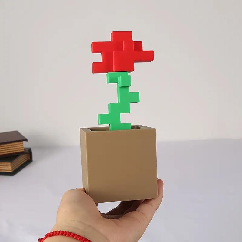 3D Printed Charming Pixelated Rose Pixel Art Design Home Decor Holiday Gift Item | Retro Aesthetic | Crafted Pixel Rose Staue