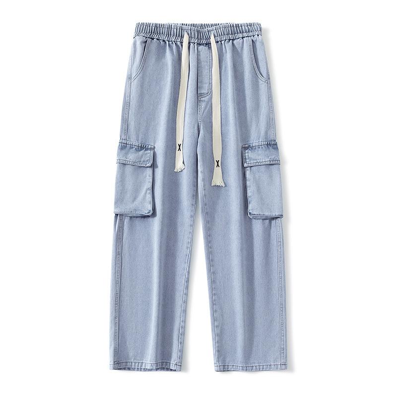 Three-dimensional Pocket Tooling Jeans Men's American Loose Straight Retro Versatile Wide-leg Trousers