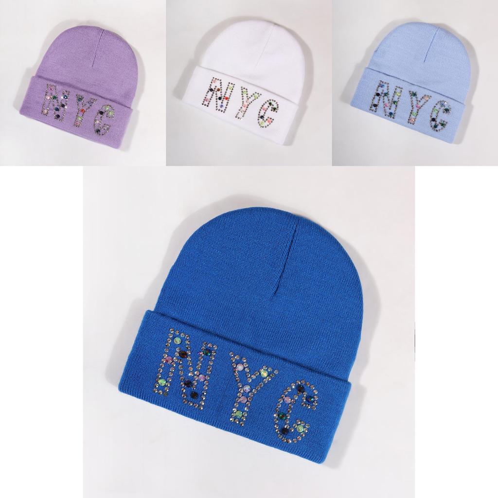 Nyc Letters Beanie Hat For Men And Women With Rhinestones For Autumn And Winter
