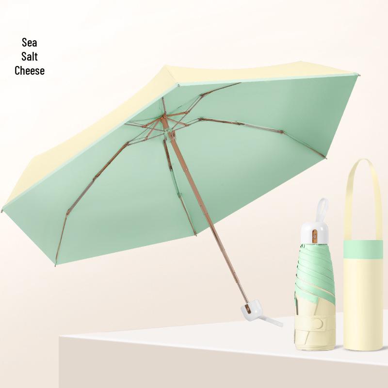 Ultra-Light Five-Fold Compact Chrome Handle Colorblock Umbrella for Rain or Shine