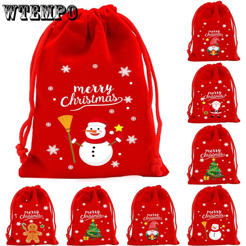 12pcs Christmas Velvet Bags Drawstring Bags Christmas Gift Bags Christmas Eve Apple Bags Red Drawstring Candy Bags