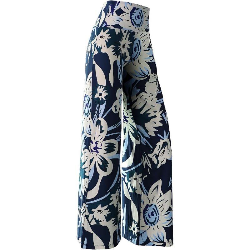 Women Elastic High Waist Wide Leg Palazzo Casual Pants S