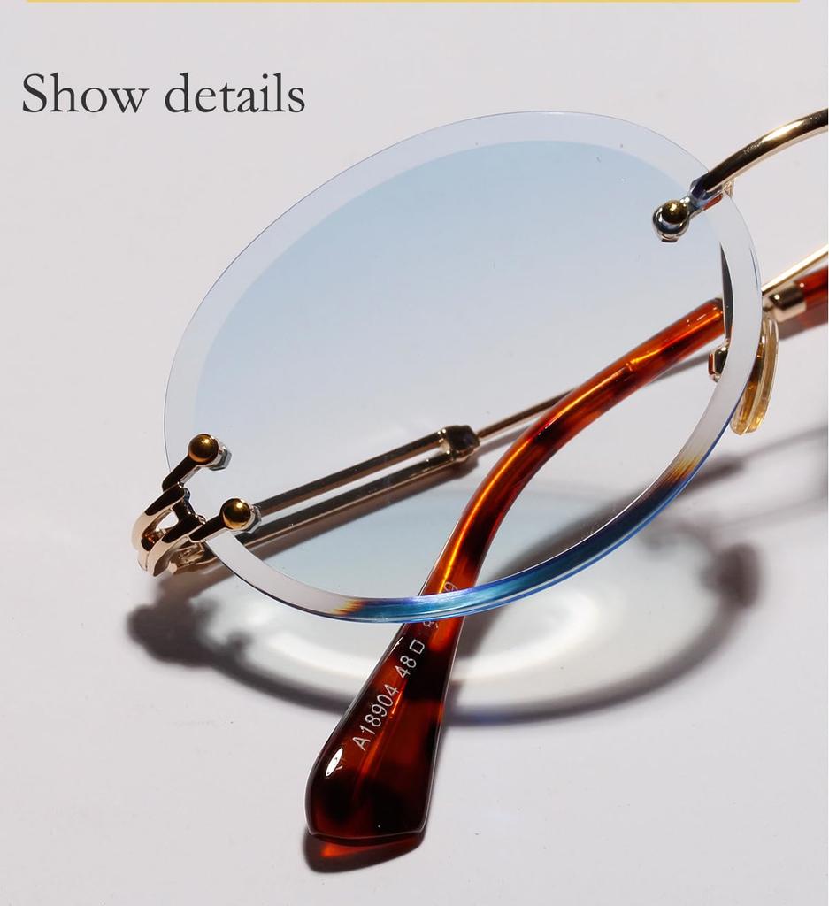 [$ole Only] Sole Only Sunglasses, Oval Rimless, Retro, UV400, Stylish, Trendy Eyewear, Easy To See Through, Suitable for Driving, Sunglasses Case