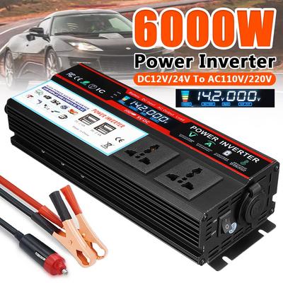 4USB 6000W Solar Power Car Inverters LCD Display DC12/24V To AC 110V/220V Modified Sine Wave Voltage Transformer Car Adapter