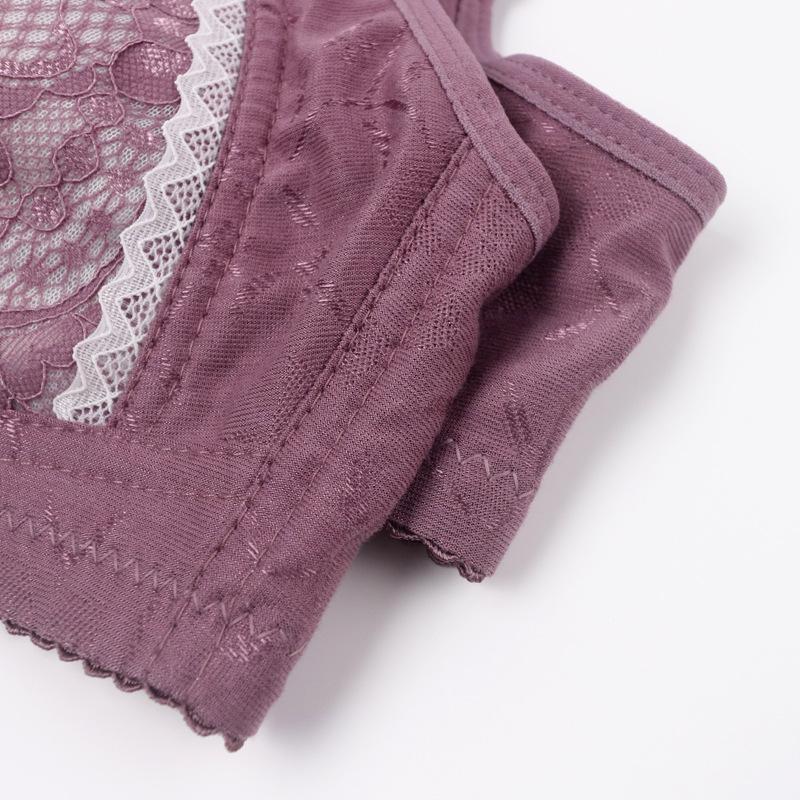 Lace Cup Front Button Bra Middle-aged and Elderly Underwear Women's Plus Size No Steel Ring Wide Shoulder Strap Vest Style Bra