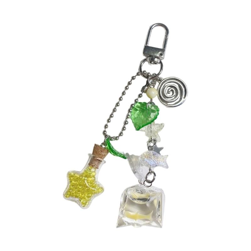 

Elegant Star Shaped Acrylic Keychain Fish Wishes Bottle Decorative Item Portable Keyring Sentimental Present жёлтый