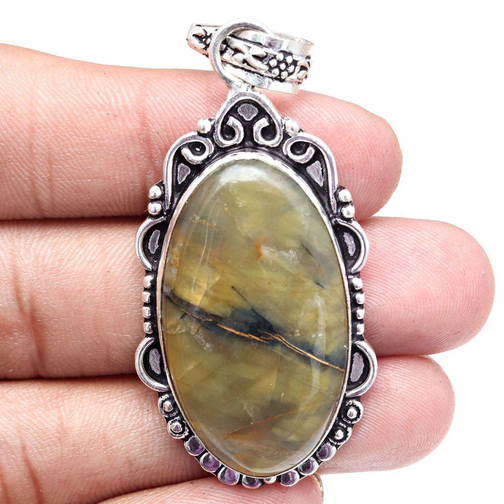 Pendant Newlite Jasper Gemstone Gift For Her Silver Jewelry 2.5"
