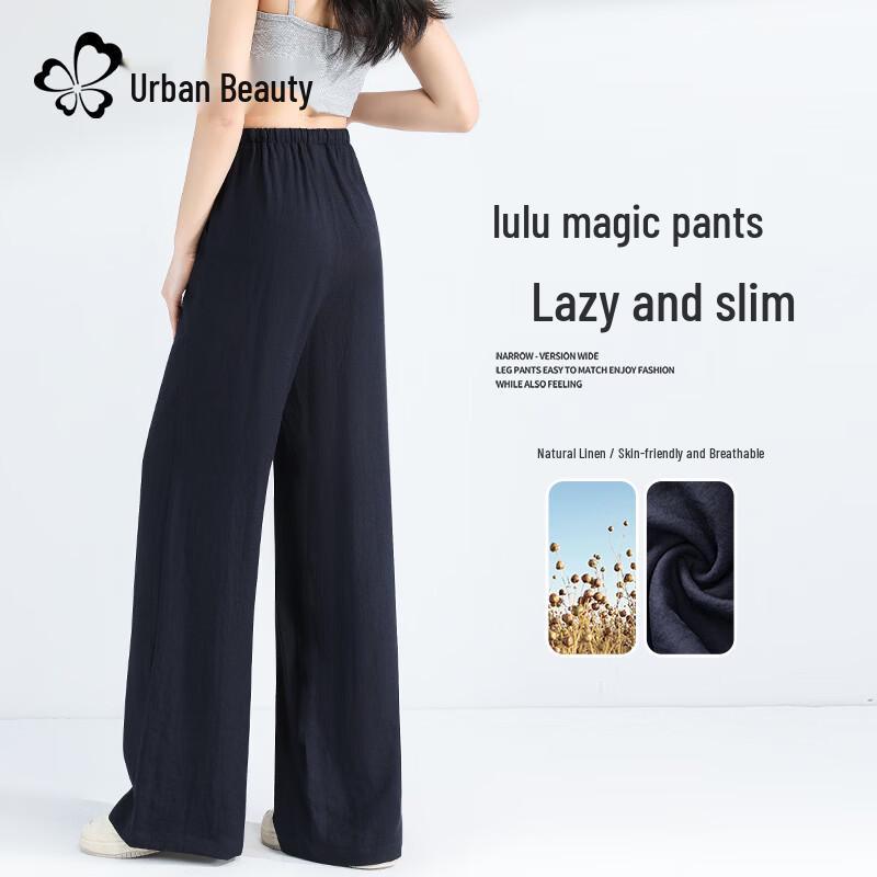 Women s High-Waist Linen Blend Casual Wide-Leg Pants 2XL