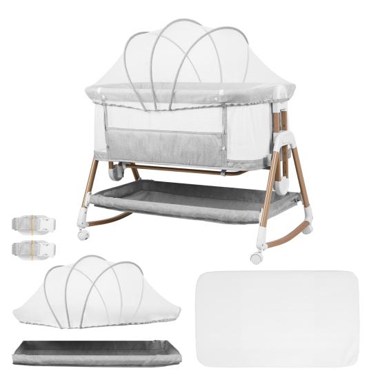 Height Adjustable Bedside Crib 3 In 1 Baby Bassinet Rocking Bassinet with Soft Mattress Wheels Bassinets 6 Adjustable Easy Folding Portable