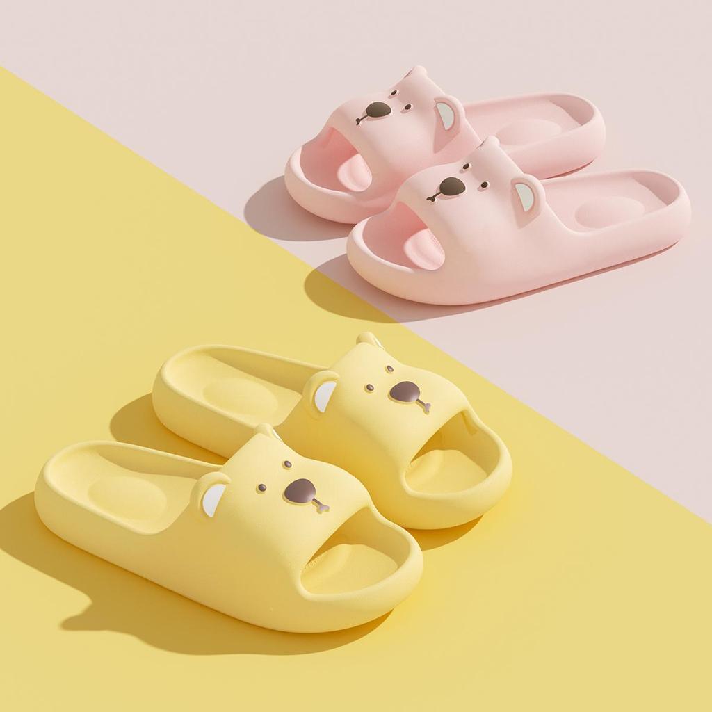 Cute Bear Women Home slippers Thick Bottom Soft Beach Slides Fashion Comfortable Non-slip Slippers Cartoon Lightweight Men Bathroom Slippers