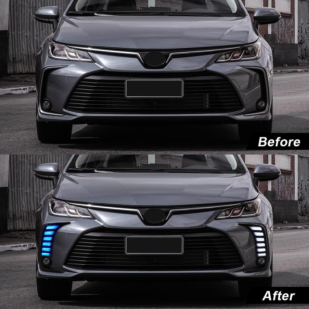 For Toyota Corolla 2019 2020 2025 2025 LED DRL Daytime Running Lights Car Fog Lamps Turn Signal Front Bumper White Yellow Blue