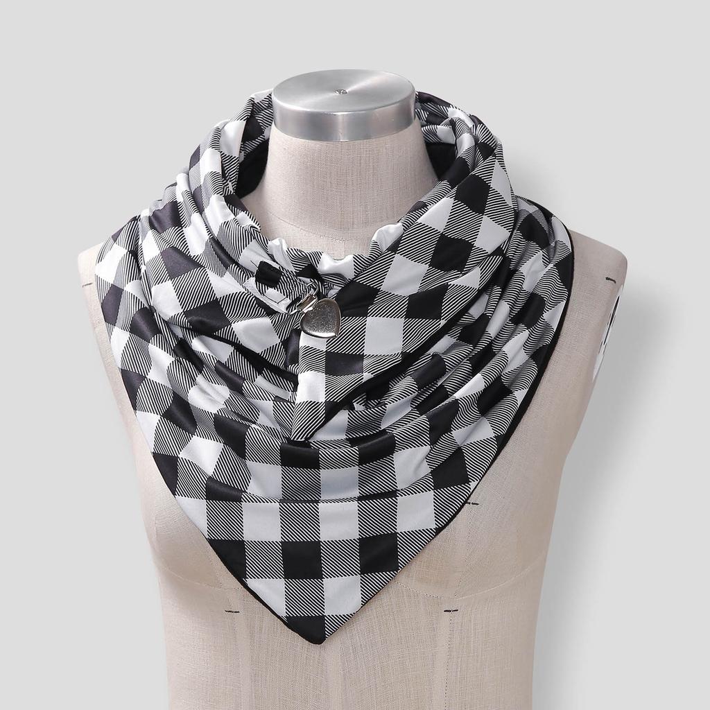 Winter Warm Windproof Tie-Dye Plaid Prints Double-Layer Buckle Scarf