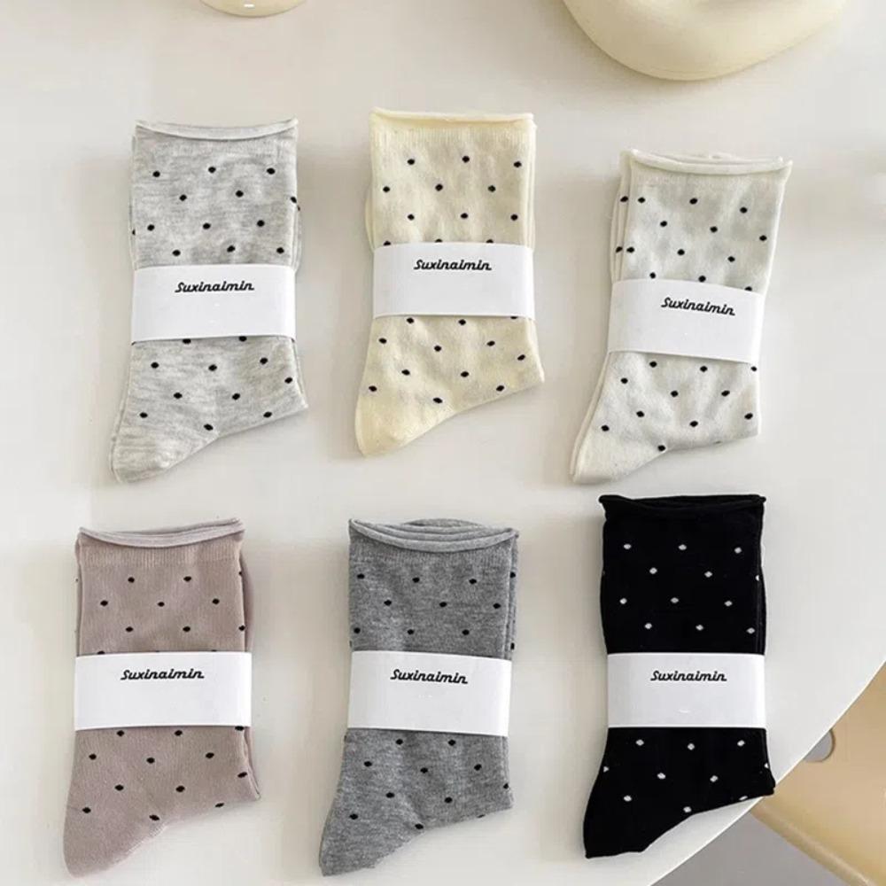 Sweat Absorbent Mid-Tube Socks Curled-edge Women's Socks Comfortable Polka Dot Socks  Summer