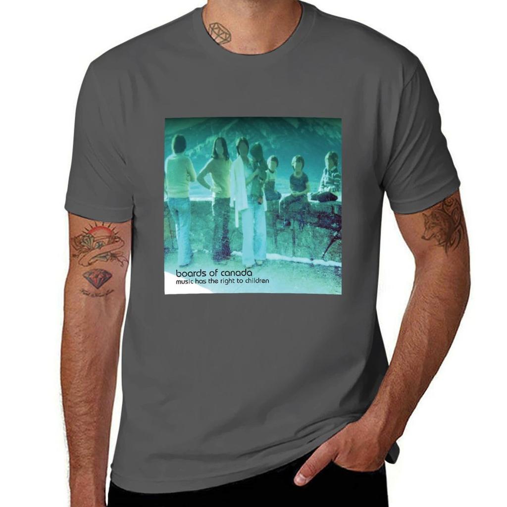T-shirt con scritta "Boards of Canada music has the right to children" Top Casual a Maniche Corte per Natale