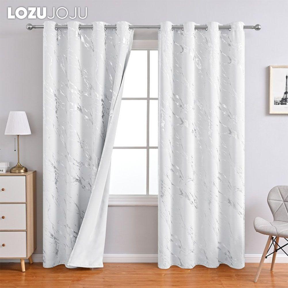 1PC LOZUJOJU 80% Blackout Fashionable and Minimalist Curtains with Silver and Marble Texture for Living Room Bedroom Balcony Window Home Decor