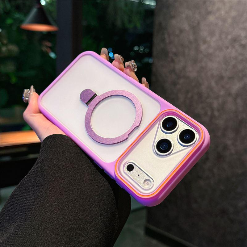 Compatible iPhone 17 Pro Max Semi-Transparent Frosted Metal Magnetic Stand Skin-Feel Protective Case