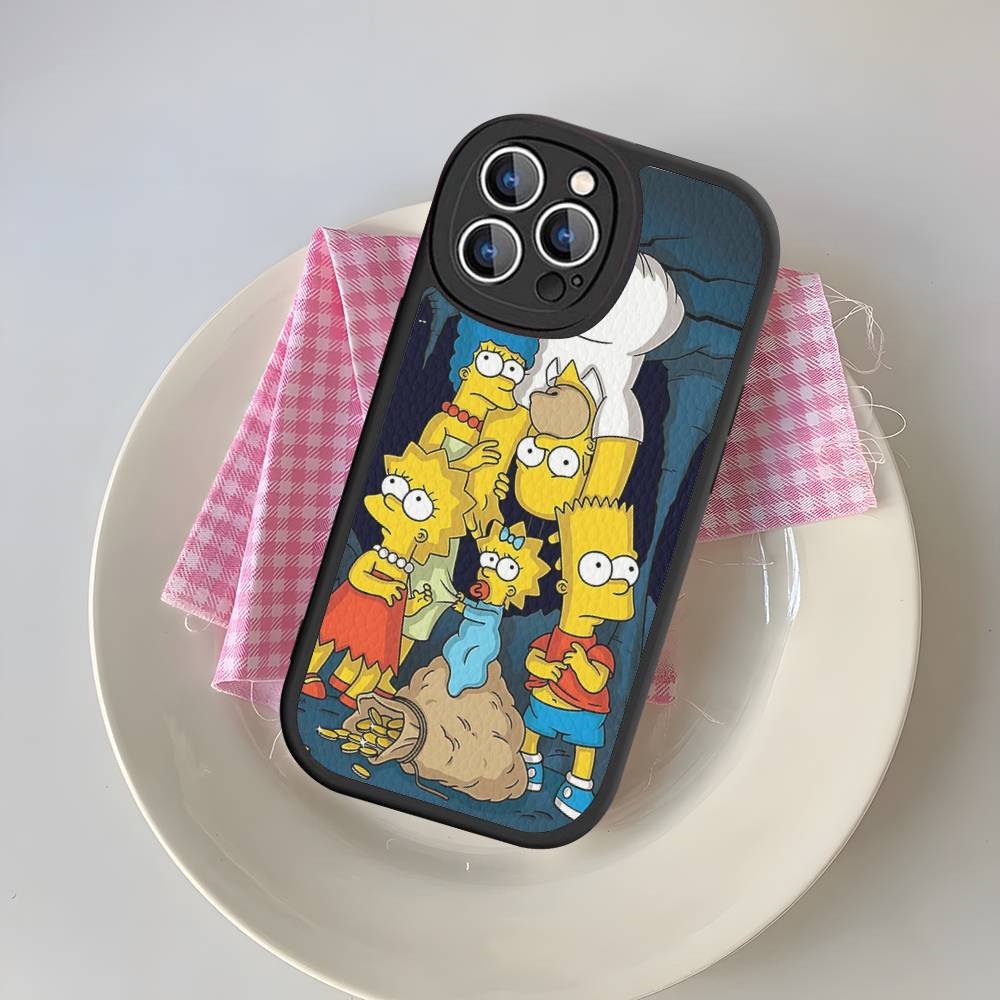 Vtipný kreslený S-Simpsons kryt na telefon pro iPhone 16 15 14 13 Pro Max 11 12 Plus Kožený silikonový obal