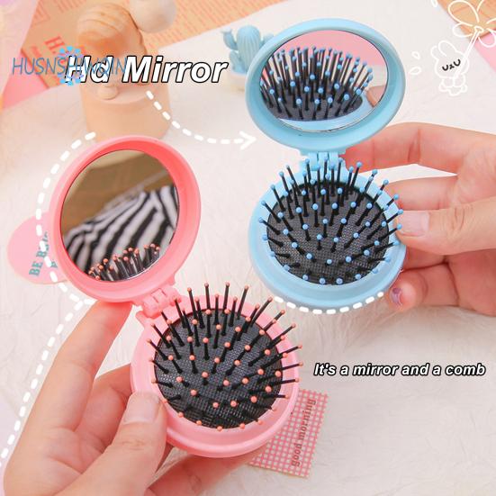 Folding Travel Comb Mirror Hair Brush Portable Mini Pocket Comb Compact Design On-the-Go Styling Mirror Comb for All Hair Types