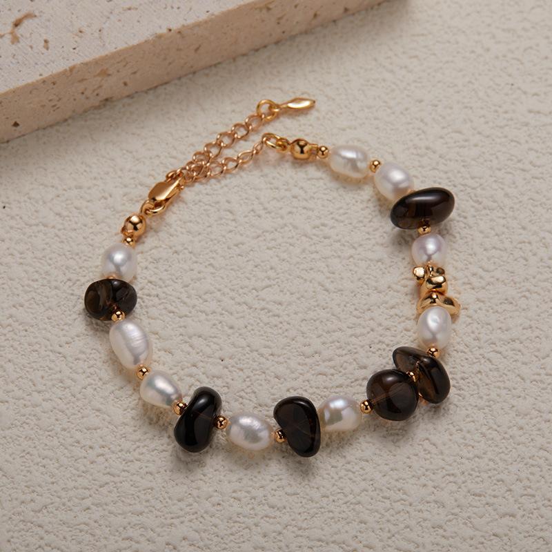 Original Design S925 Sterling Silver Natural Crystal And Pearl Colored Treasure Bracelet Women'S Trend Handmade Beaded Earrings