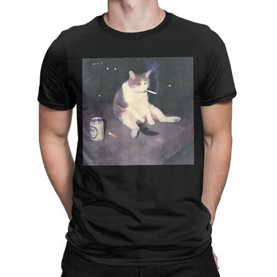Funny Smoking Cat Meme T-Shirts Men  Humor Pure Cotton Tee Shirt O Neck Short Sleeve T Shirt Gift Idea Tops - Men's Summer Co...