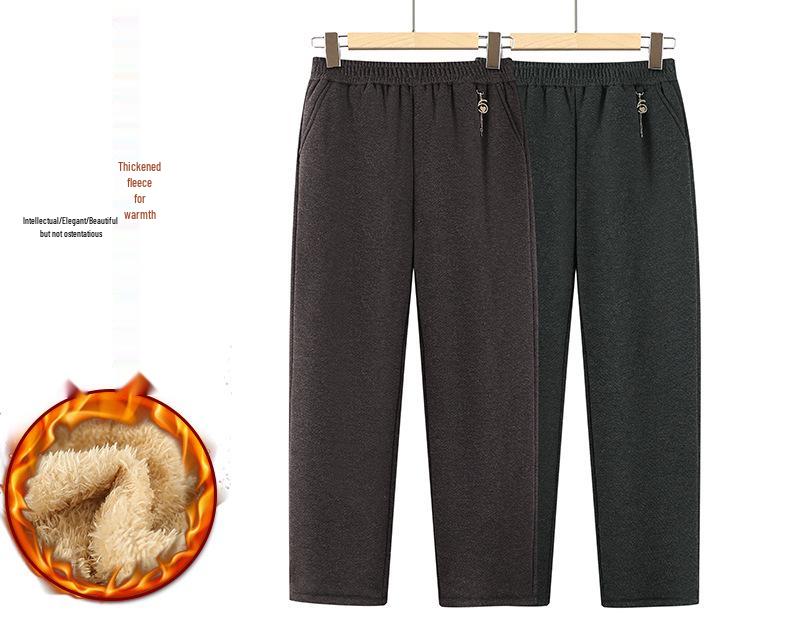 Women's Warm Plush-Lined High-Waisted Winter Pants - Casual, Loose Fit for Middle-Aged & Elderly