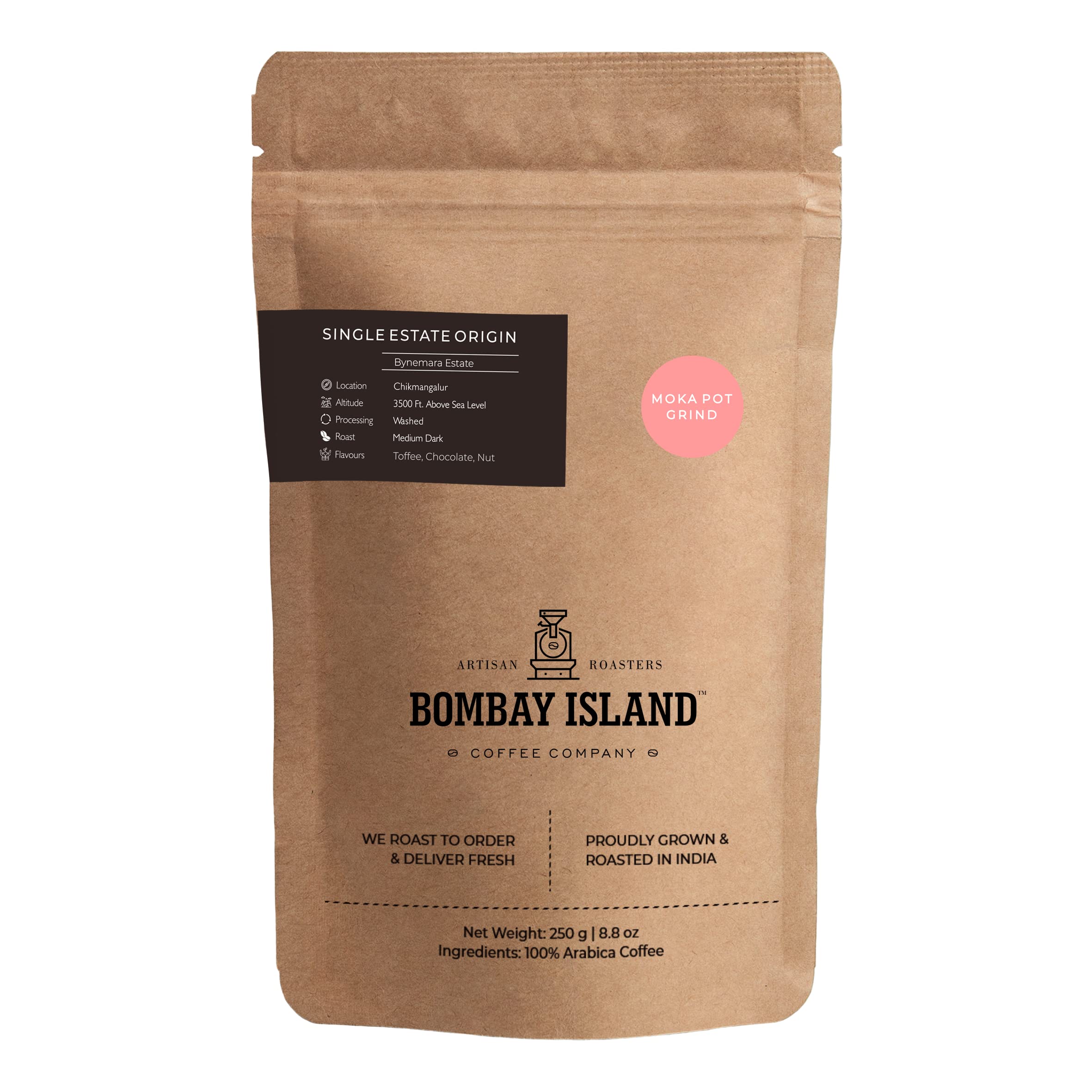 Bombay Island Coffee Bynemara Estate | Medium Dark Roast | Freshly Roasted 100% Arabica | 250 Gm | Moka Pot Grind