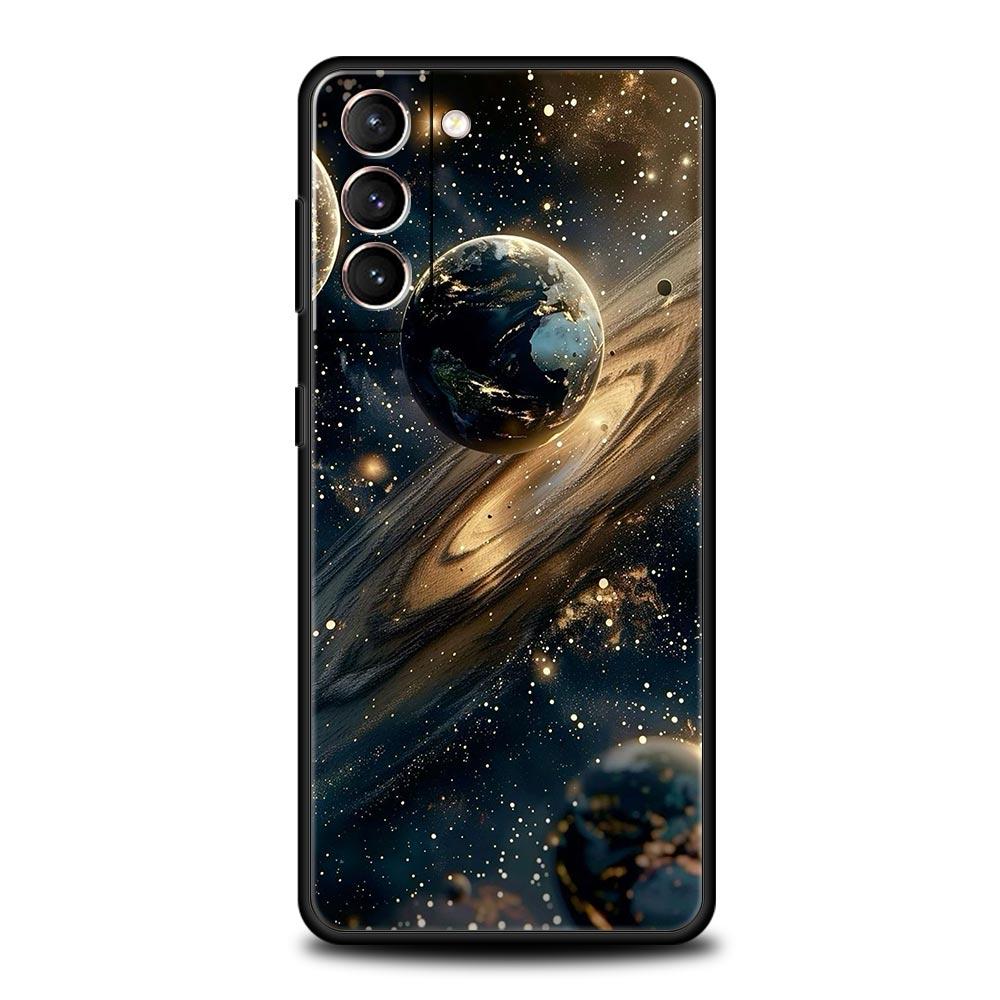 Moon Galaxy Universe Phone Case For Samsung Galaxy S26 Ultra S25 Plus S24 FE S23 S22 5G S21 S20 Cover Black Soft