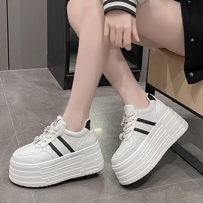 Sneakers da Donna con Plateau Alto 8 cm Moda Designer Pelle Tacco Grosso Casual Scarpe Basse Solette Rialzanti Scarpe da Donna