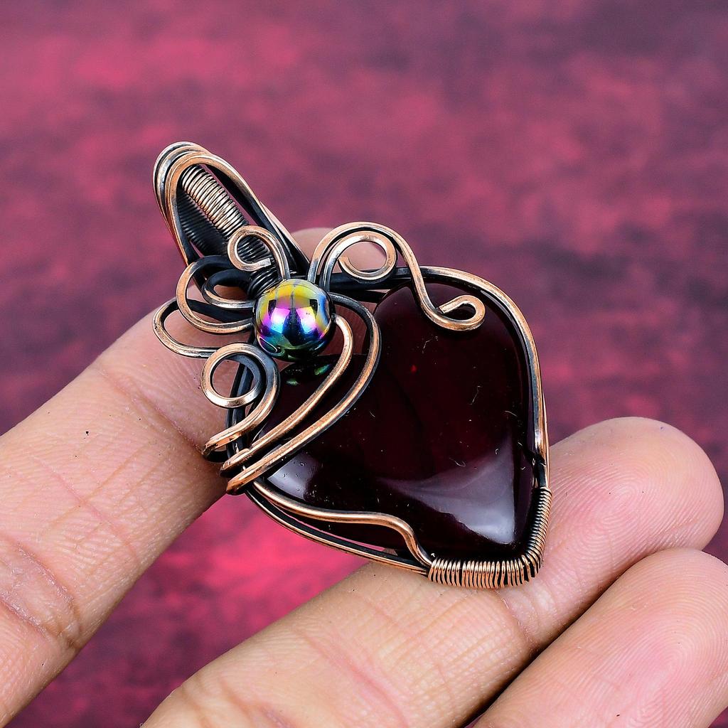 Roter Feuer Labradorit Edelstein Anhänger Handgefertigter Schmuck Kupferdraht Umwickelter Anhänger