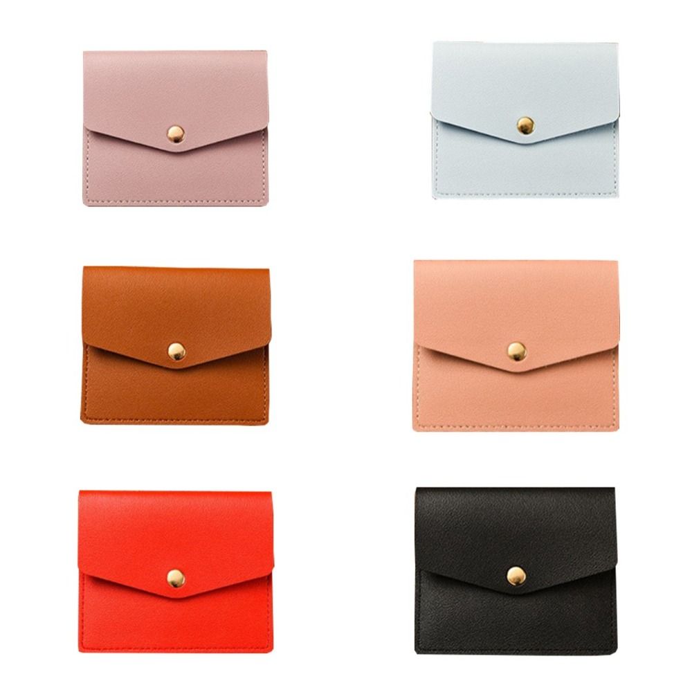 Solid Color Thin Envelope Card Bag Wallet Snap Button Coin Purse Retro Mini Wallet Women