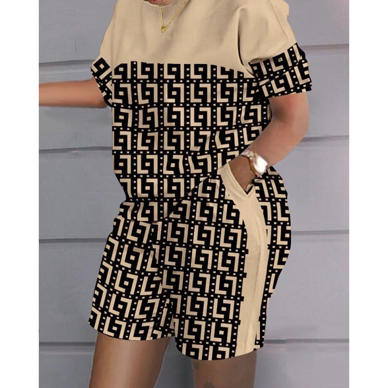 Conjunto de top y pantalones cortos informales de gran tamaño con estampado 3D de verano, conjunto informal de dos piezas informales de moda para mujer, chándales