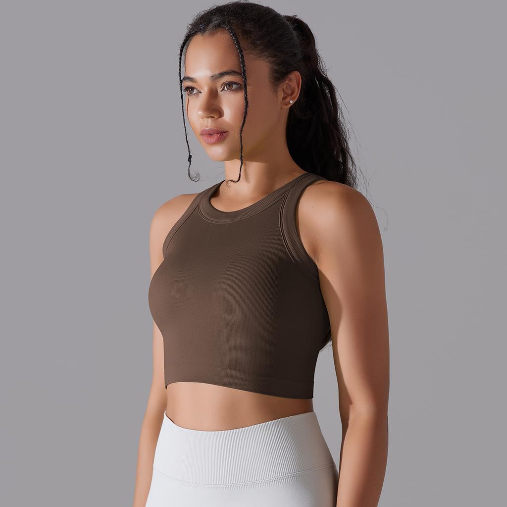 Nessaj Seamless Knit Solid Yoga Vest Sleeveless Sports Tank Top Running Fitness Top