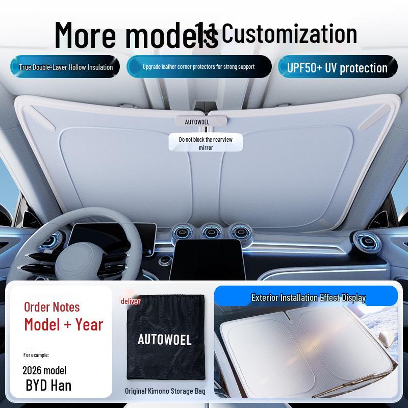 Car Sunshade Windshield Double-Layer Heat Insulation Curtain, Titanium Silver Blackout