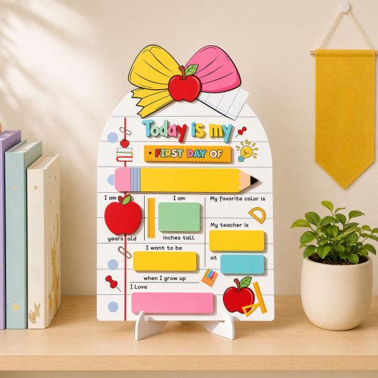 Campus Style Sign Personalized First Day of School Wooden Sign, Reusable Erasable Back to Kindergarten Signage Board, Cute Classroom Decor,
